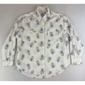 Aerie Peanuts Off Duty Seersucker Shirt Size Small S Long‎ Sleeve Button Blouse